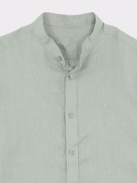 Image de Chemise lin unie col Mao L CELADON