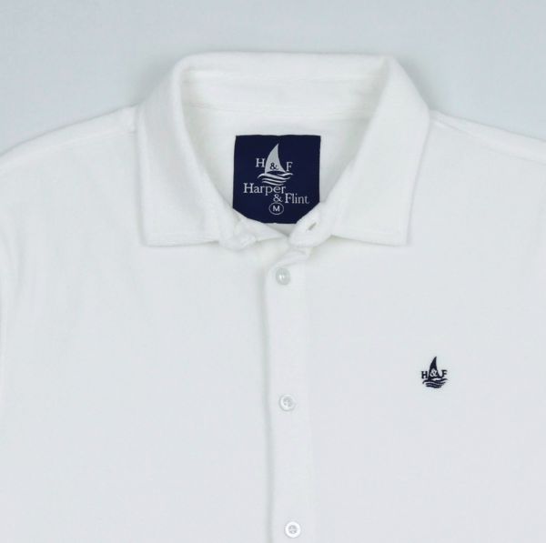 Image de Polo chemise boutonné velours éponge M BLANC