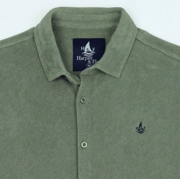 Image de Polo chemise boutonné velours éponge 2 XL VERT DE GRIS