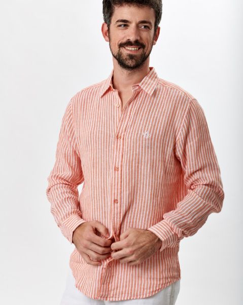 Image de Chemise lin manches longues rayée L ORANGE