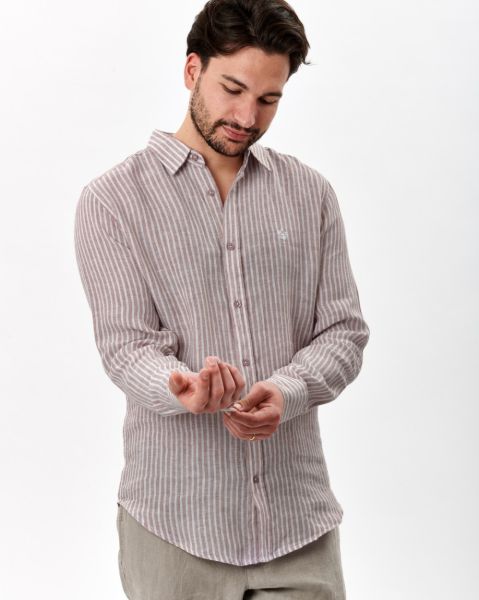 Image de Chemise lin manches longues rayée XL TAUPE