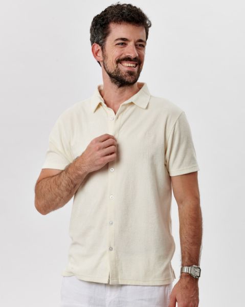 Image de Polo chemise boutonné velours éponge M CREME
