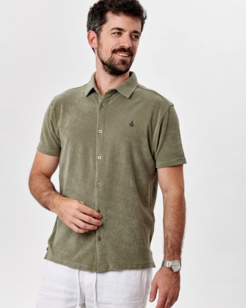 Image de Polo chemise boutonné velours éponge 4 XL VERT DE GRIS