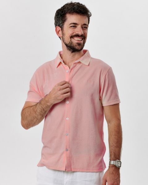 Image de Polo chemise boutonné velours éponge M VIEUX ROSE