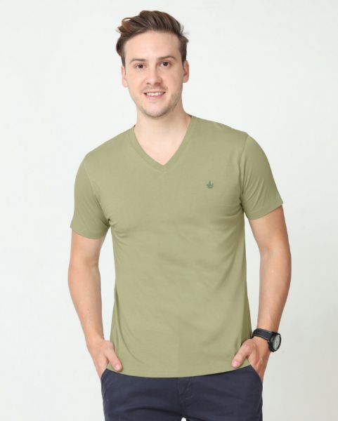 Image de T shirt coton bio-wash col V S KAKI