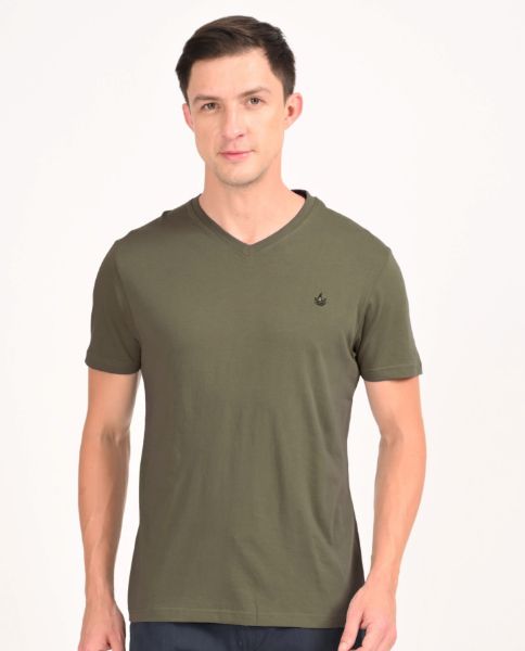 Image de T shirt coton bio-wash col V 2 XL OLIVE