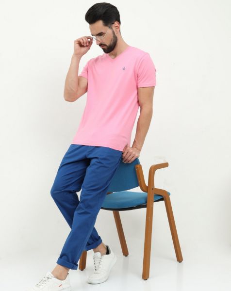 Image de T shirt coton bio-wash col V L ROSE