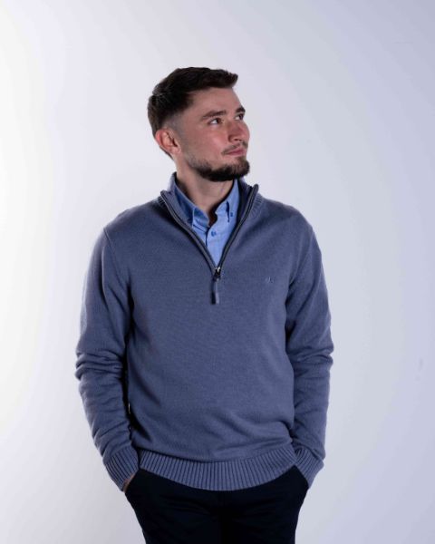 Image de Pull coton demi zip 4 XL ARDOISE