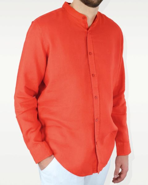 Image de Chemise lin unie col Mao XL TANGERINE