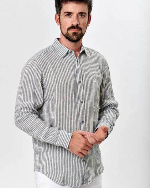 Image de Chemise lin manches longues rayée XL KAKI