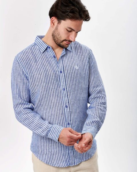 Image de Chemise lin manches longues rayée S MARINE