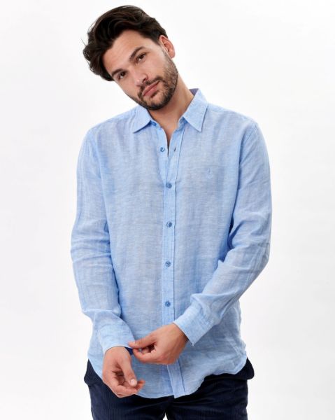 Image de Chemise en lin manches longues chinée 2 XL CIEL