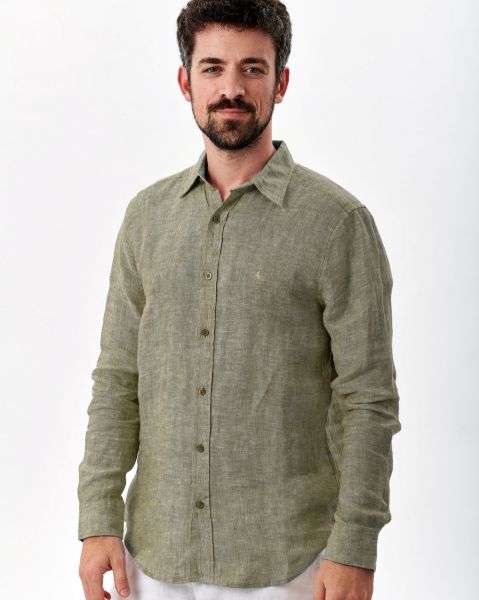 Image de Chemise en lin manches longues chinée L OLIVE