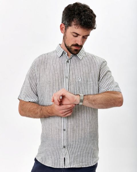 Image de Chemise en lin rayée manches courtes M KAKI