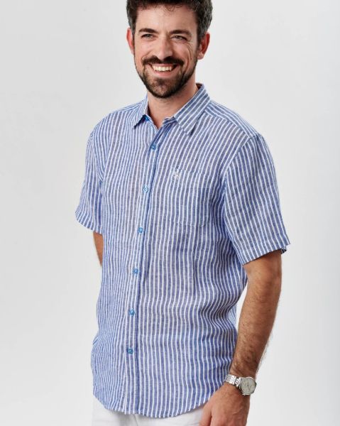 Image de Chemise en lin rayée manches courtes 4 XL MARINE