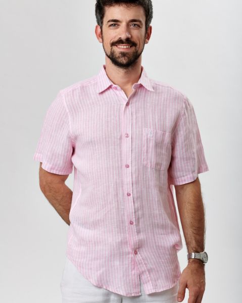 Image de Chemise en lin rayée manches courtes L ROSE