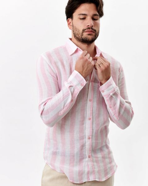Image de Chemise en lin manches longues larges rayures XL ROSE