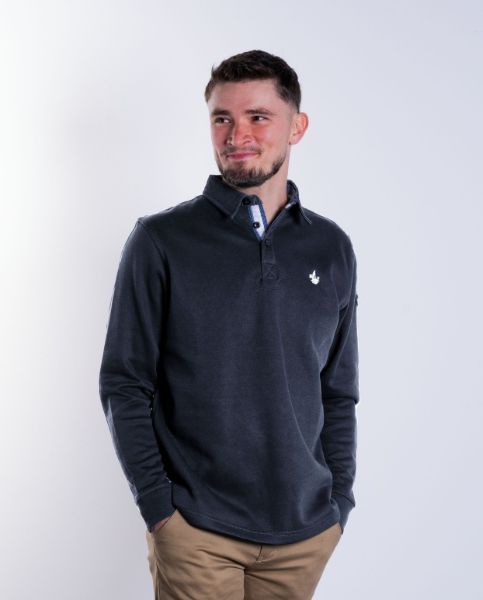 Image de Sweat shirt col polo L MARINE/ BLANC