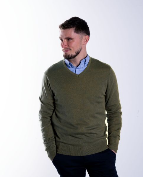 Image de Pull col V cahemire unité M KAKI