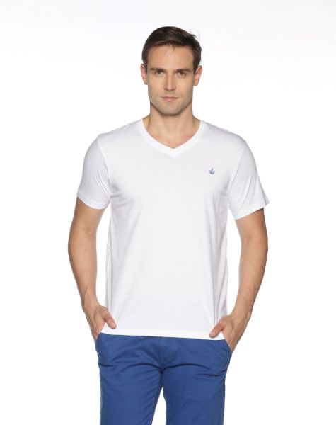 Image de T shirt coton bio-wash col V 4 XL BLANC