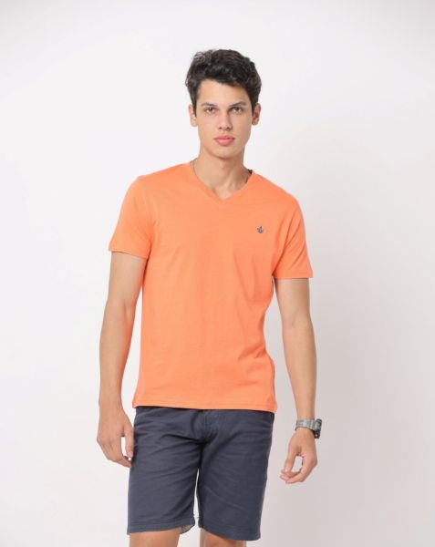 Image de T shirt coton bio-wash col V S CORAIL