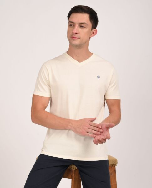 Image de T shirt coton bio-wash col V 2 XL CREME