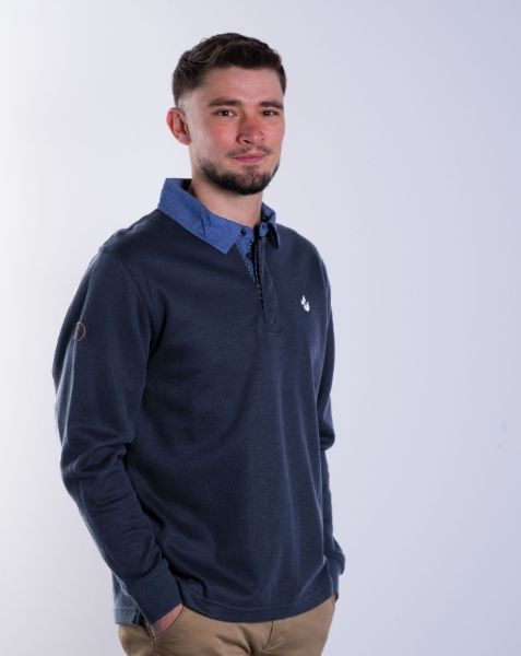 Image de Sweat shirt col polo col jeans M MARINE/ BLANC