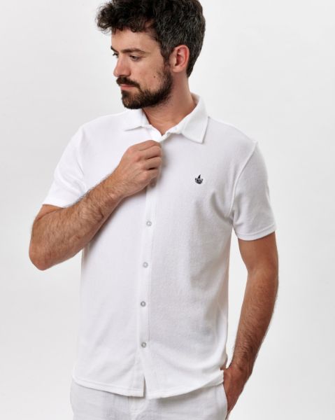Image de Polo chemise boutonné velours éponge L BLANC