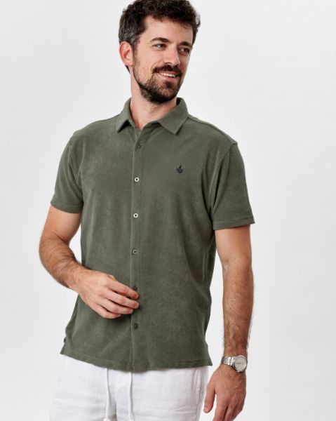 Image de Polo chemise boutonné velours éponge XL VERT DE GRIS