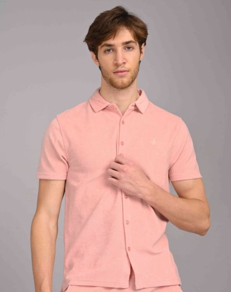 Image de Polo chemise boutonné velours éponge S VIEUX ROSE
