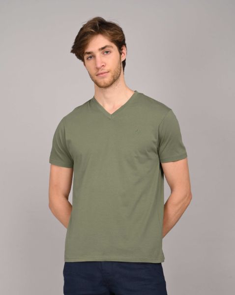 Image de T shirt coton bio-wash col V 2 XL OLIVE