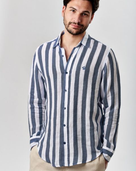 Image de Chemise en lin manches longues larges rayures XL MARINE