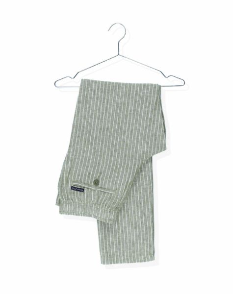 Image de Pantalon lin élastiqué à rayures 2 XL OLIVE