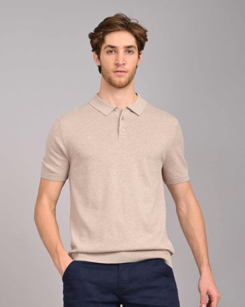 Image de Polo en tricot léger 100 % coton bio M BEIGE