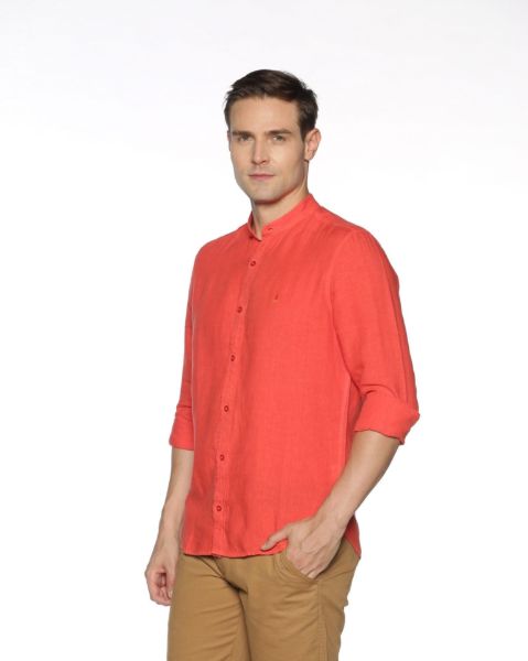 Image de Chemise lin unie col Mao L MANDARINE