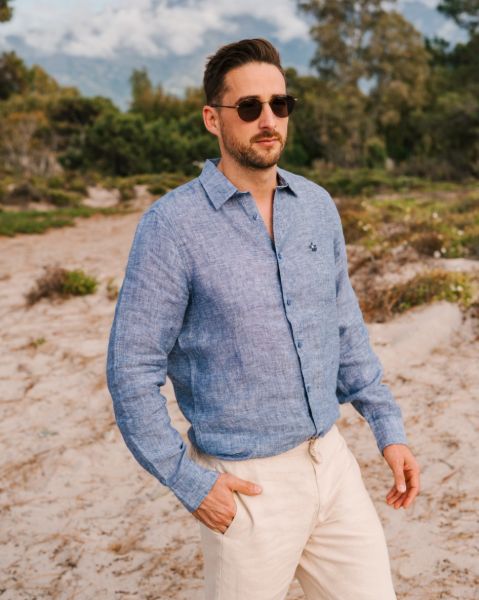 Image de Chemise en lin manches longues chinée 2 XL MARINE