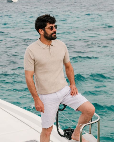 Image de Polo en tricot léger 100 % coton bio L BEIGE