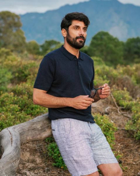 Image de Polo en tricot léger 100 % coton bio 4 XL MARINE