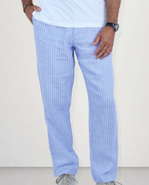 Image de Pantalon lin élastiqué à rayures 2 XL CIEL