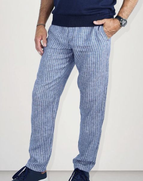 Image de Pantalon lin élastiqué à rayures 2 XL MARINE