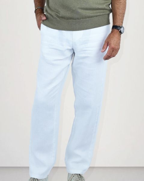 Image de Pantalon lin élastiqué XL BLANC